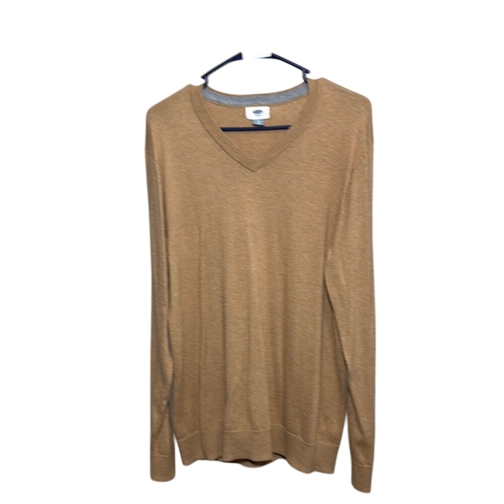 Old Navy Mens V Neck Sweater Knit Top Long Sleeve Casual Comfy Tan Large